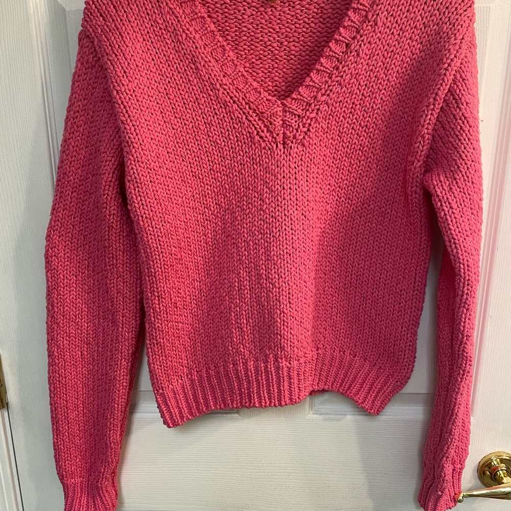 Pink cotton with metallic thread cropped sweater